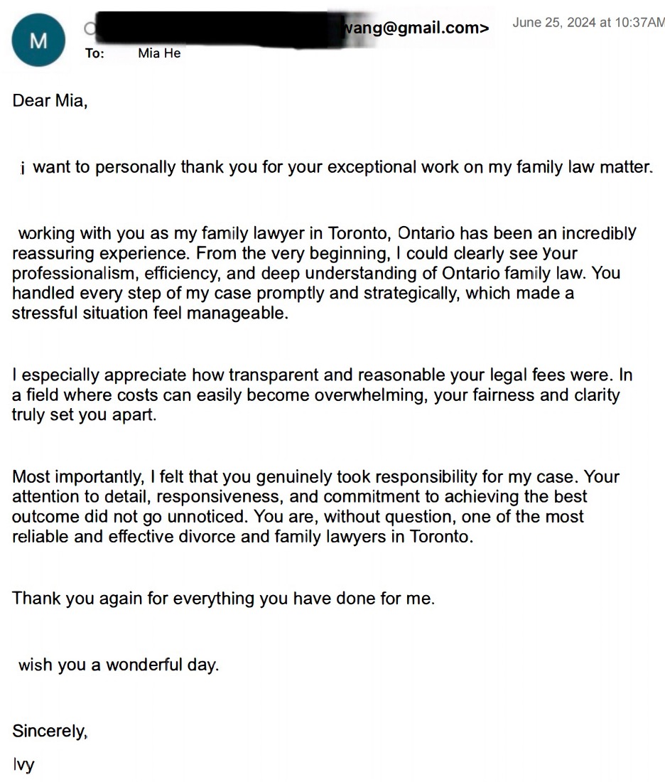 Email from Ivy to Miao He