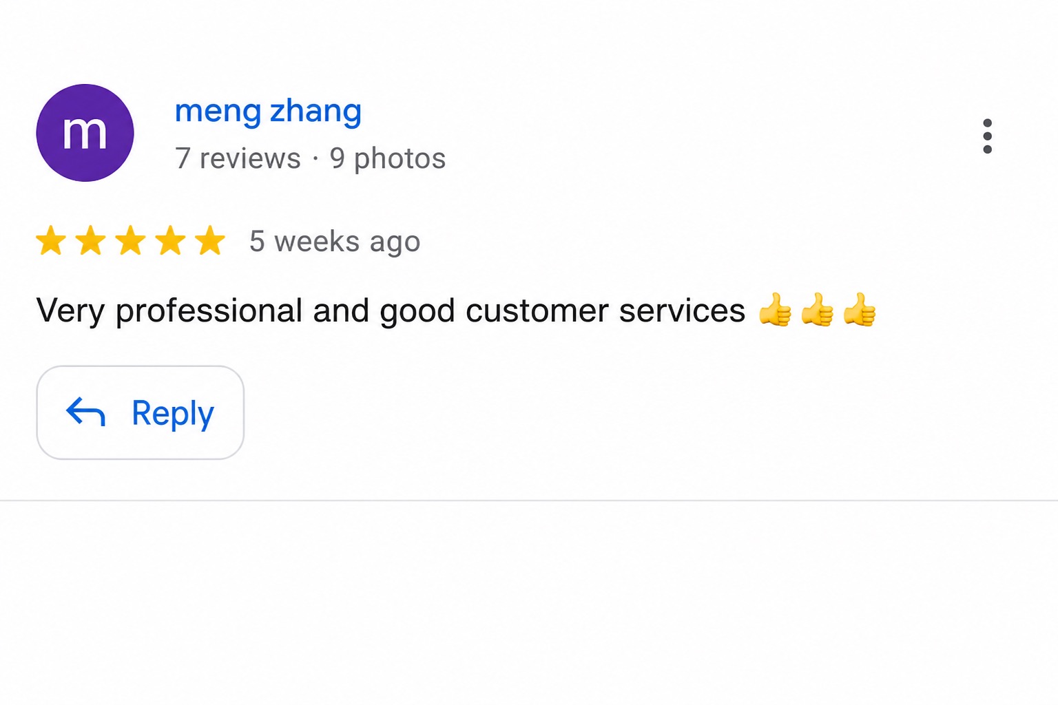 meng zhang Google review for Miao He