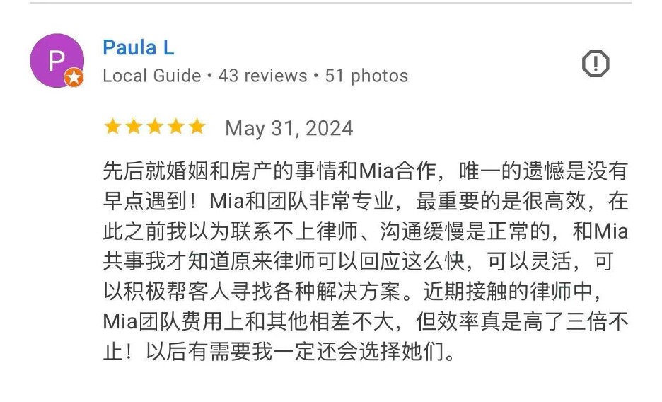 Paula L Google review for Miao He